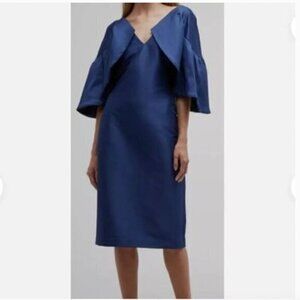 NWT Badgley Mischka Silky Navy Dress with Ruffled Drama Sleeves